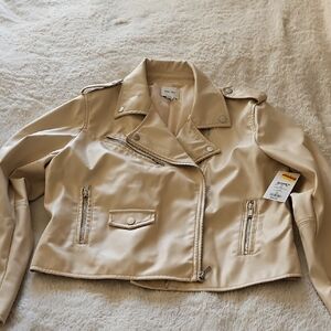 Women's Faux Leather Cream Jacket